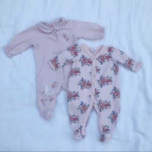 Gap and UK Next long sleeve footie onesies. 0-3mon